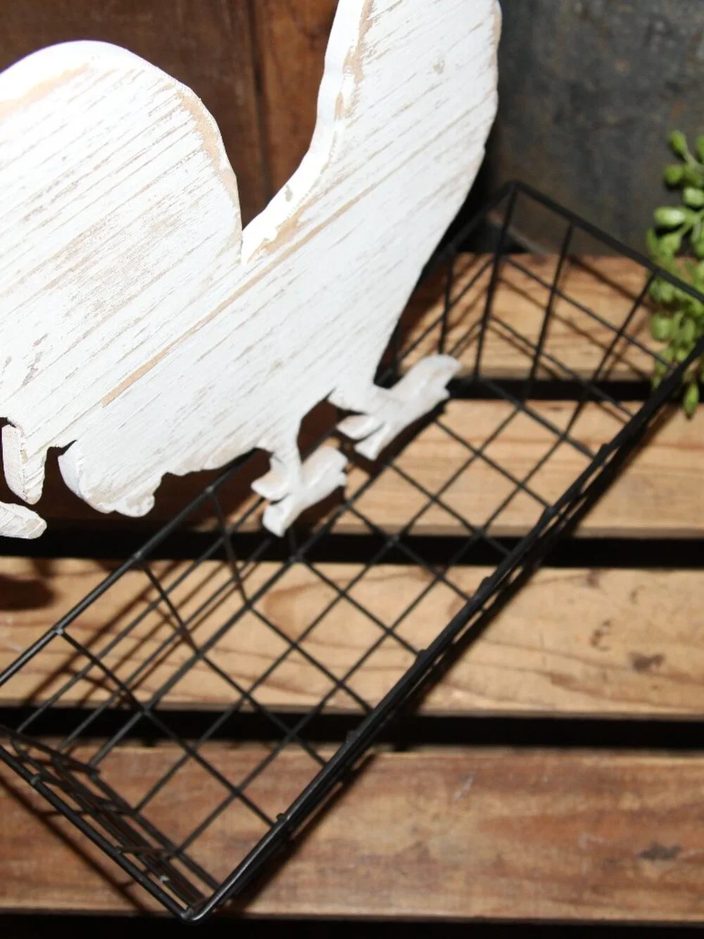 Adorable Distressed White & Black Farmhouse Rooster Countertop or Wall Basket